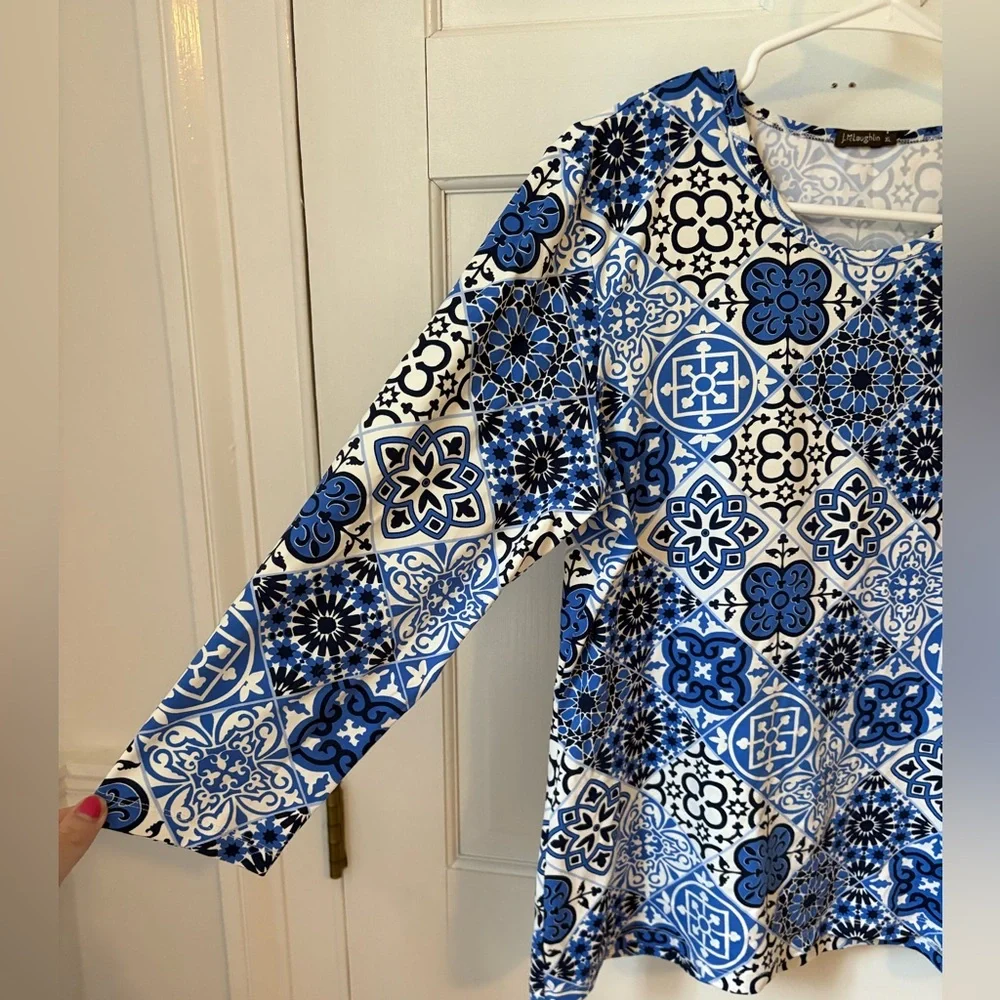 J.McLaughlin Signature Tee Catalina Cloth 3/4 Sleeve Top, Size Extra Large (XL) - Picture 4 of 6
